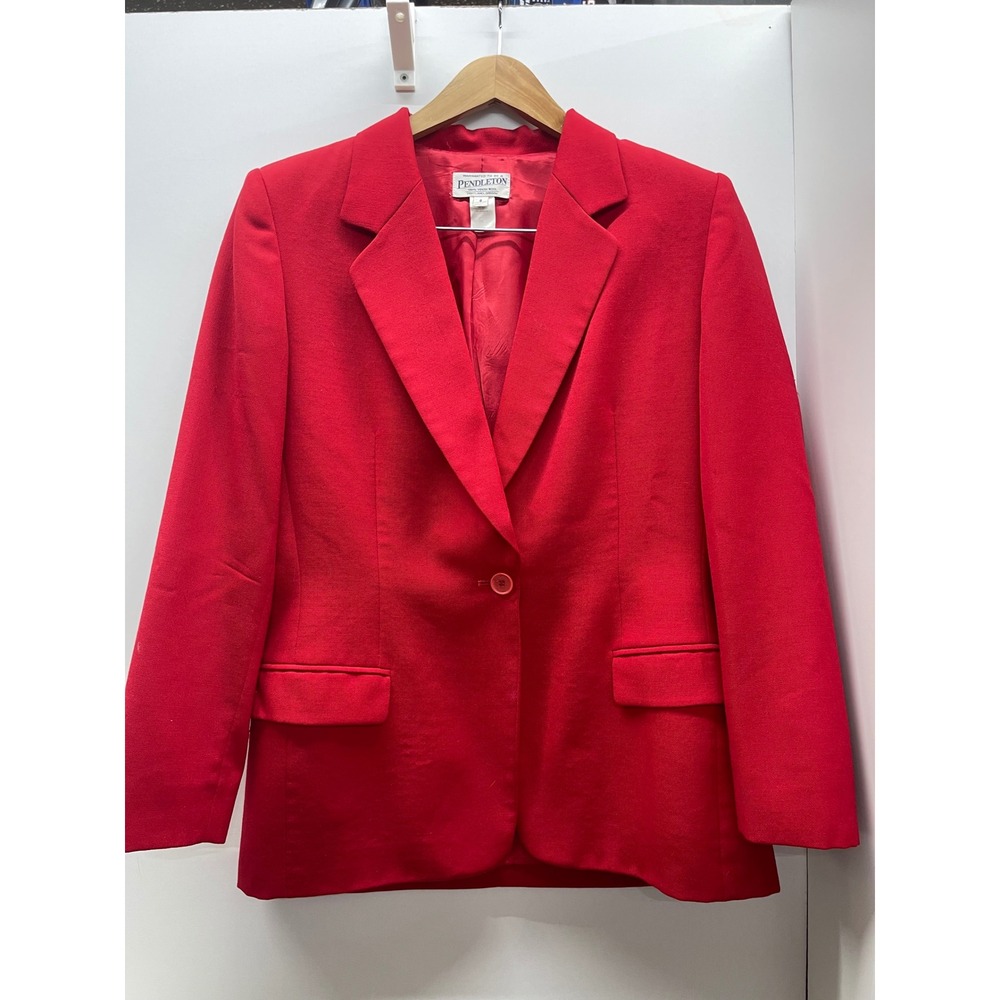 VTG Pendleton Red 100% Virgin Wool Blazer Single Button Jacket Made in USA 8
